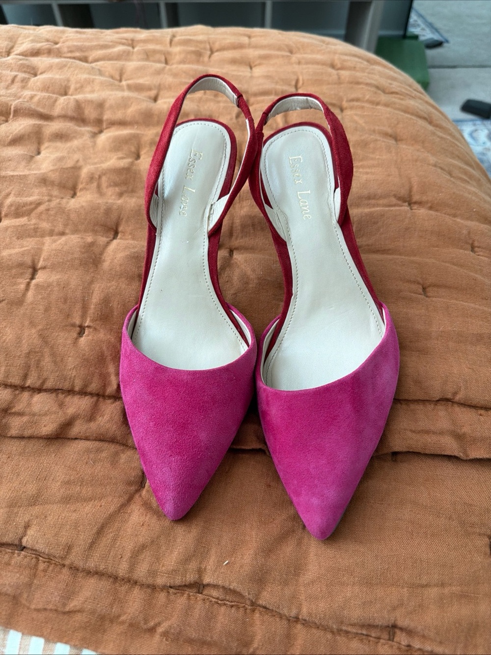 Essex Lane Fuchsia Pink and Red Pointed Toe suede Slingback Pumps